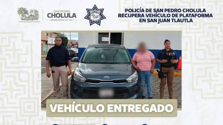 San Pedro Cholula: recuperan taxi de plataforma robado