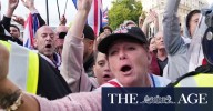 ‘Celebrating murder’: Far-right protest turns violent as Musk blames the left for Charlie Kirk’s death