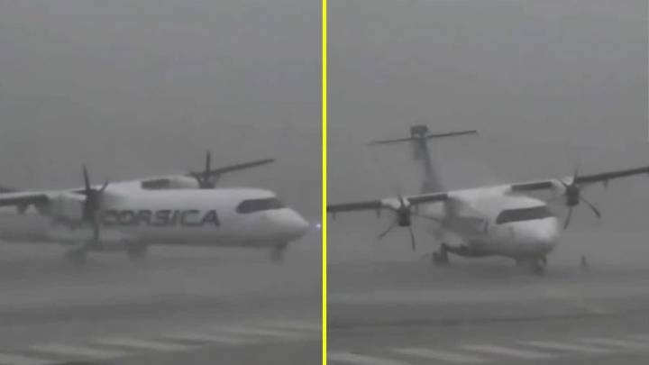 Pánico en Francia: Tormenta con vientos de 160 km/h arrastra un avión con pasajeros en el aeropuerto