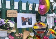 Tributes left at Thames View Primary School in Bloors Lane, Rainham after sudden death of much