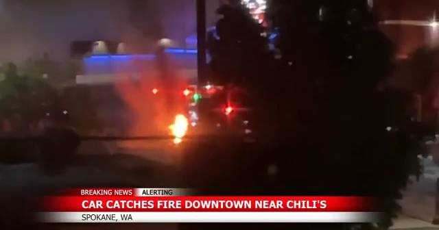 Car catches on fire near Spokane Chili's