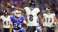 Ravens' Lamar Jackson shoves Bills fan who pushed his helmet during Sunday night game