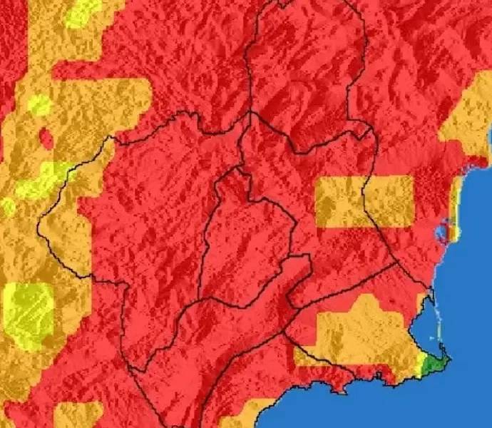 Riesgo extremo de incendios forestales en casi toda la Región de Murcia este miércoles