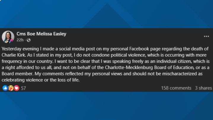 Charlotte school board’s Melissa Easley faces backlash over Charlie Kirk post