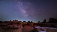 Perseid meteors shine with the Milky Way over an ancient Egyptian temple in breathtaking photo