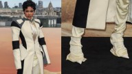 Teyana Taylor Styles Sharp Pumps With Off-White Pants for Premiere
