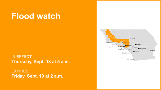 Flood watch issued for 5 Freeway north of LA for Thursday and Friday triggered by significant rain