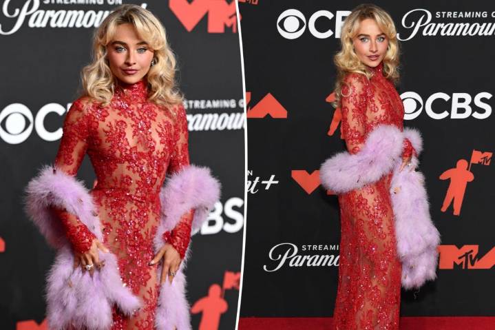 Sabrina Carpenter wears see-through gown on the VMAs 2025 red carpet.