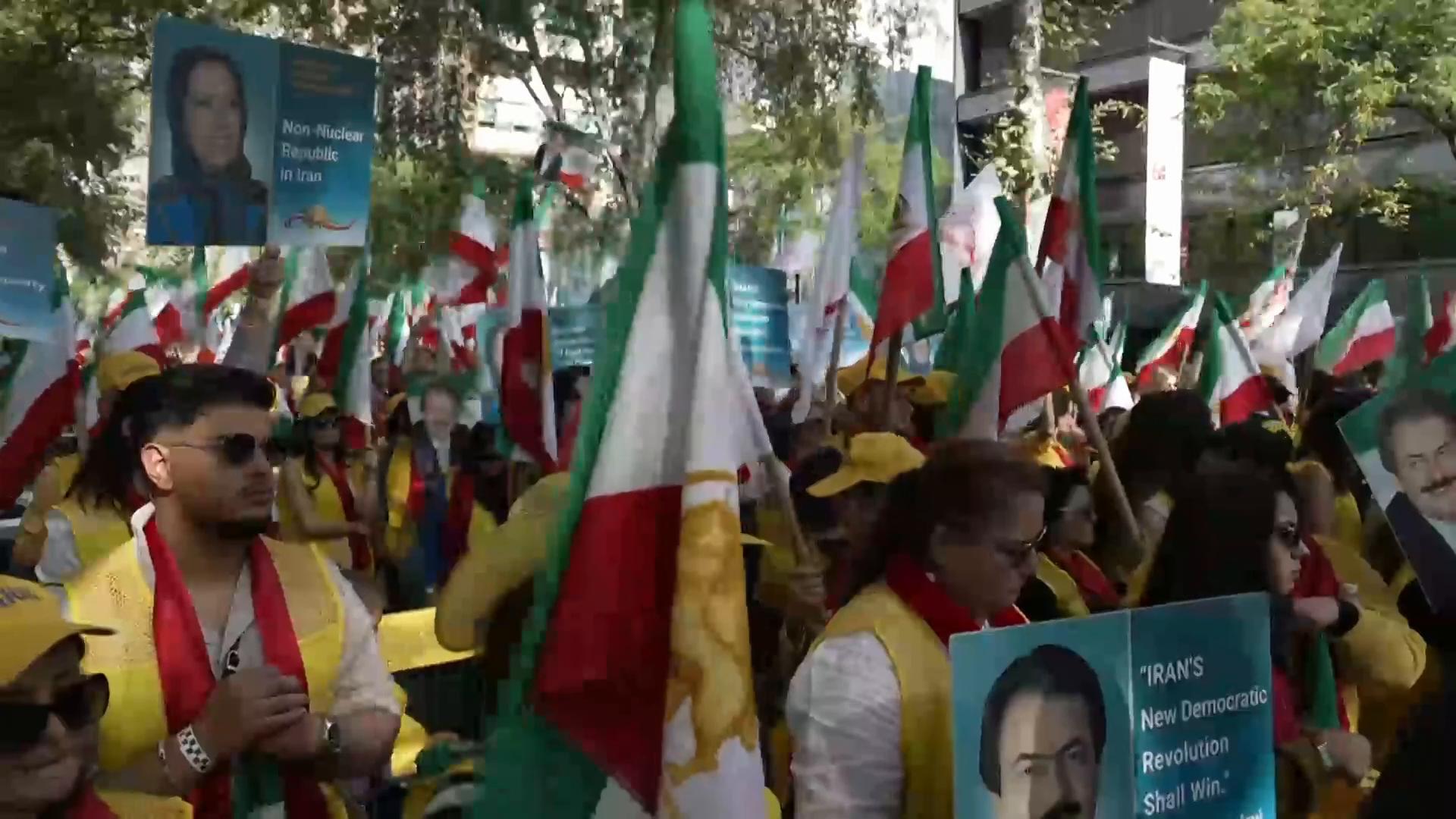Protesters rally outside United Nations in opposition to Iranian delegation