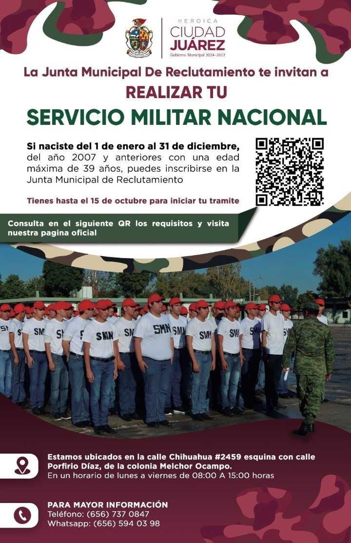 Termina en octubre plazo para inscribirse al Servicio Militar Nacional