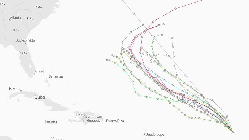 Tropical Storm Gabrielle spaghetti models. Sarasota