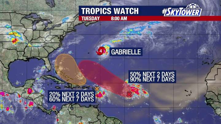 Gabrielle remains powerful hurricane, 2 more tropical waves see increased chances of development: NHC