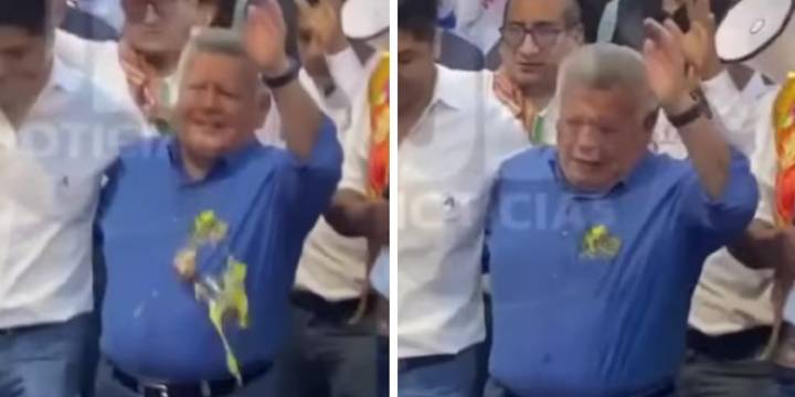 César Acuña recibe ‘huevazo’ y rechazo de un sector de ciudadanos durante acto proselitista en Huancayo