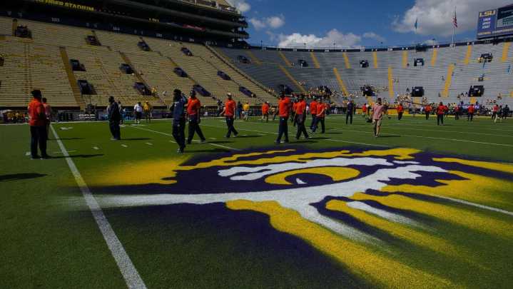 LSU football opens home schedule at Tiger Stadium with ads on field