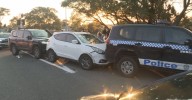 Cops sandwich car in dramatic pursuit, three arrested