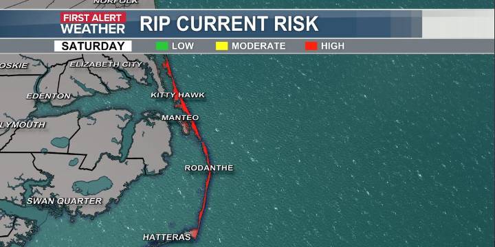 High rip currents for the Northern Outer Banks Saturday