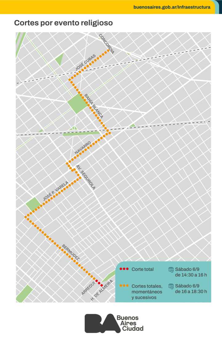 Peregrinación religiosa en la comuna 10: conocé las afectaciones al tránsito este sábado 6 de septiembre