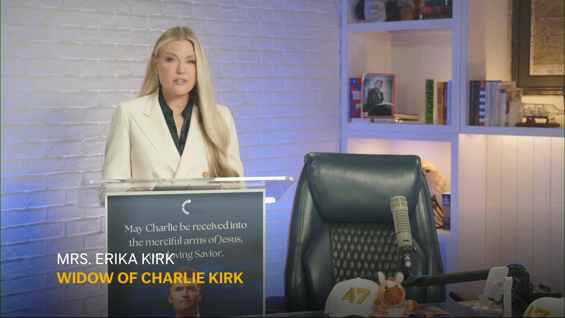 Charlie Kirk's widow gives first statement after conservative activist's killing