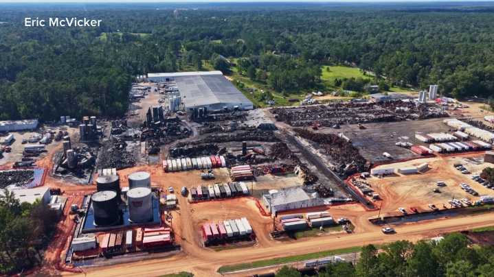 Drone video shows devastation after Roseland chemical plant explosion
