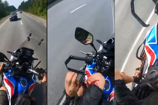 Impresionante: filmó desde su moto cómo un auto lo chocó y le rompió la pierna
