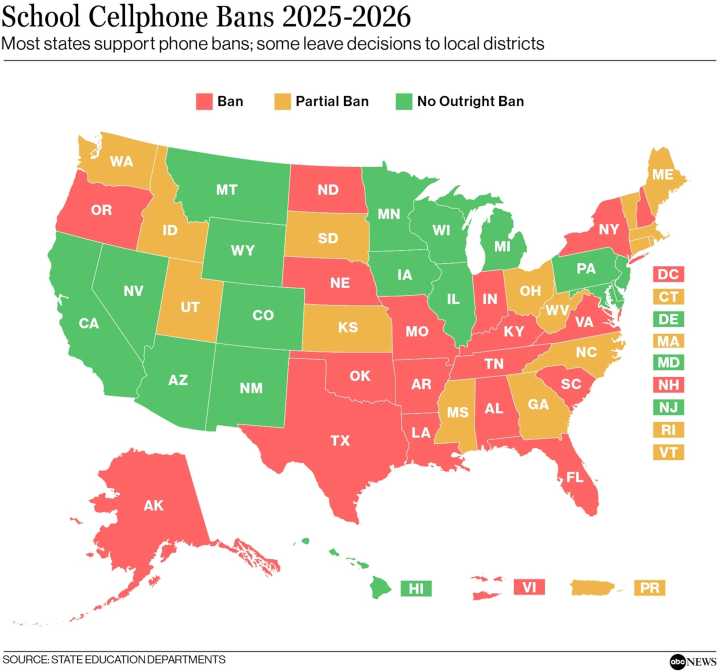 Here are the states banning cellphones in schools