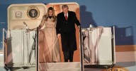 Donald Trump and Melania Trump arrive at Stansted Airport on Air Force One ahead of UK State Visit