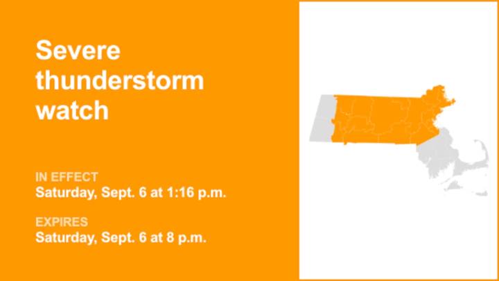 Severe thunderstorm watch for 8 Massachusetts counties until Saturday evening