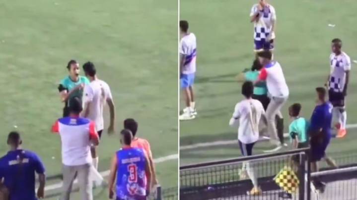 Escándalo en Colombia: un jugador agredió a una árbitra, ella intentó defenderse y tuvieron que frenarla