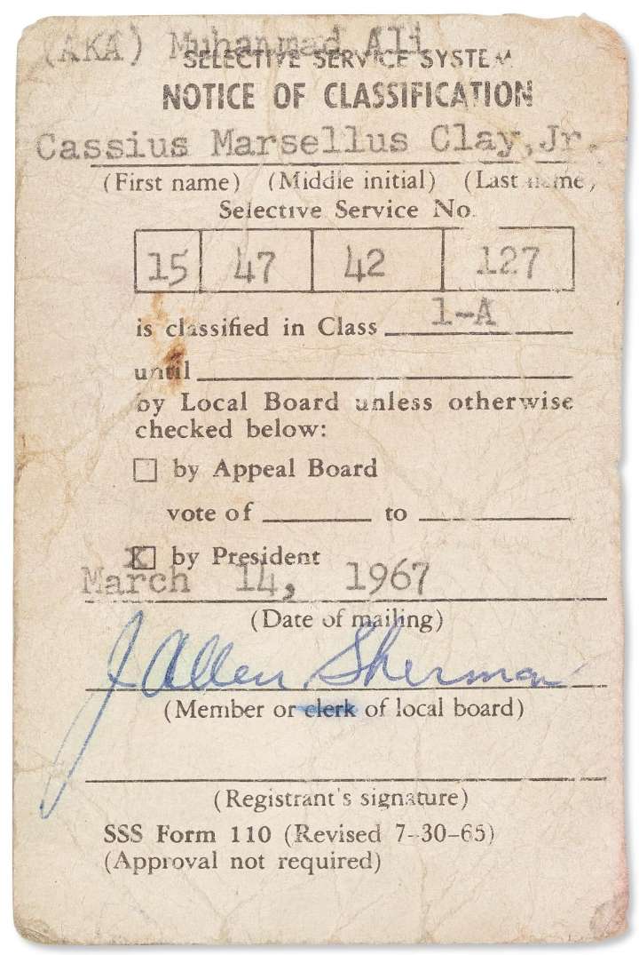 Muhammad Ali’s unsigned draft card — a piece of Vietnam-era history — will be auctioned – Chicago Tribune