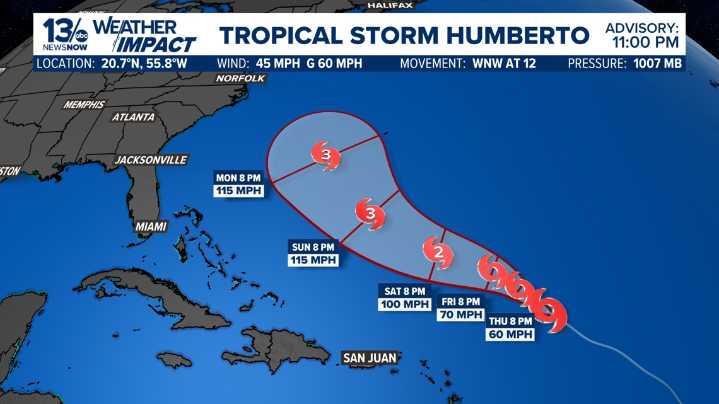 Tropical Storm Humberto forms in the Atlantic