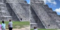 Extranjero causa indignación al saltar valla de seguridad y subirse a la pirámide de Chichén Itzá