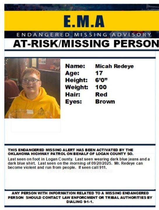 Endangered Missing Advisory for 17-year-old boy last seen in Logan County