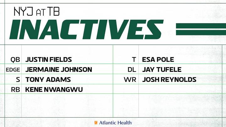 Jets List 7 Players as Inactives for Game 3 at Tampa Bay Buccaneers Today