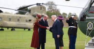 Trump salutes William and Kate as he arrives at Windsor to US national anthem