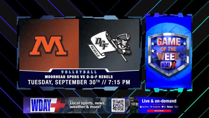 Live at 7:15 p.m.: Moorhead Spuds vs D-G-F Rebels in high school volleyball
