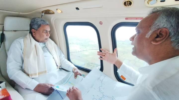 CM Siddaramaiah conducts aerial survey of flood