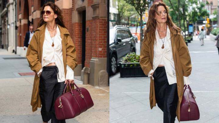 Katie Holmes Endorses Alo’s Debut Bag Collection With Fall Look in NYC