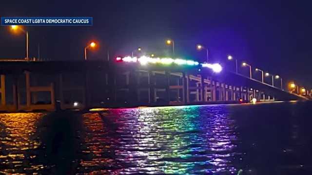Melbourne Causeway lit up in support of LGBTQ rights