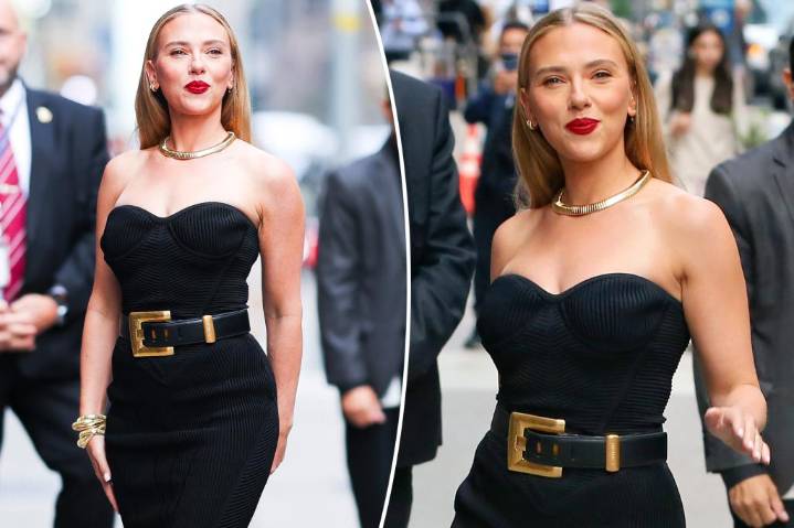 Scarlett Johansson wears curve-hugging Balmain black dress