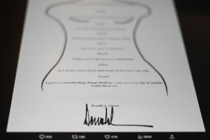 Trump note to Epstein that he denies signing is released by Congress