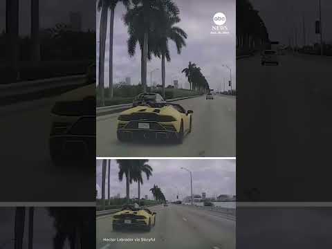 Lamborghini driver loses control on Miami causeway
