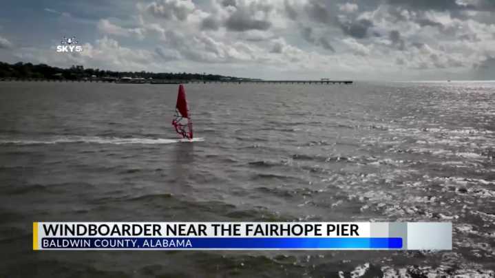 Windboarder caught on drone footage near Fairhope Pier