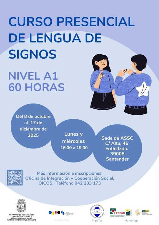 El Ayuntamiento de Santander organiza un nuevo curso presencial de lengua de signos