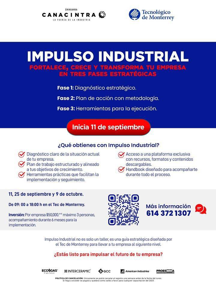 Canacintra y el Tecnológico de Monterrey lanzan “Impulso Industrial” para fortalecer a las empresas locales
