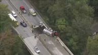Overturned tanker truck causes fuel spill on Route 1 Bypass, near Ridley Creek Road, in Upper Province Township, Delaware County