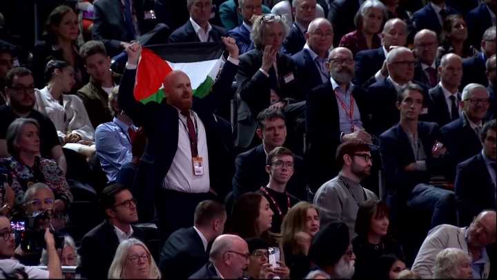 Protest during Reeves speech as Gaza highlights Labour rift