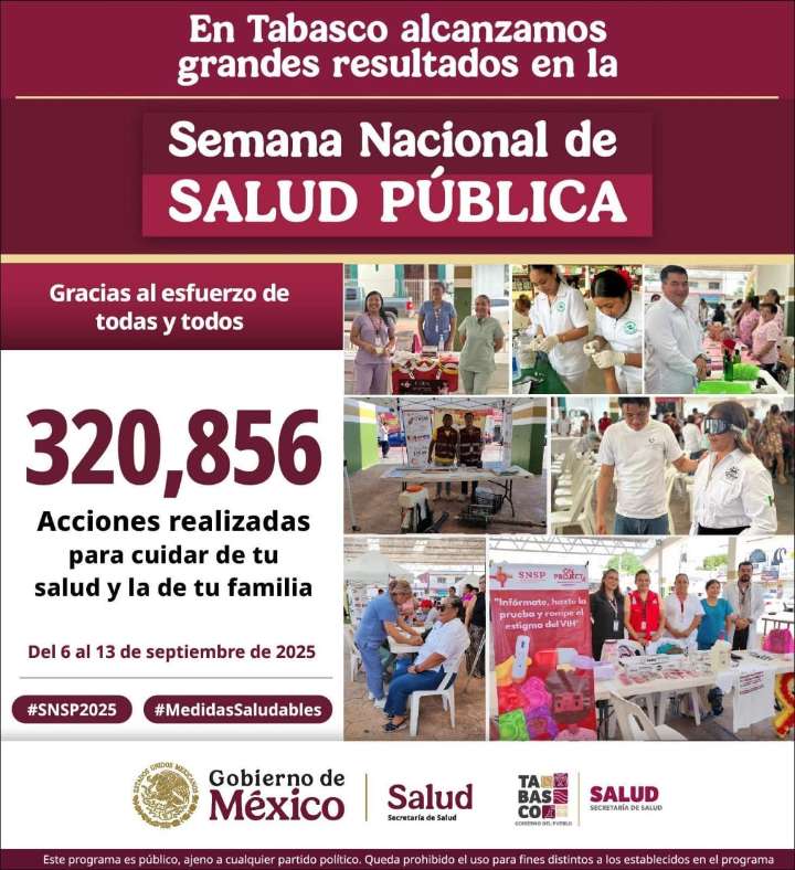 Realiza Tabasco con éxito 320 mil acciones durante la Semana Nacional de Salud