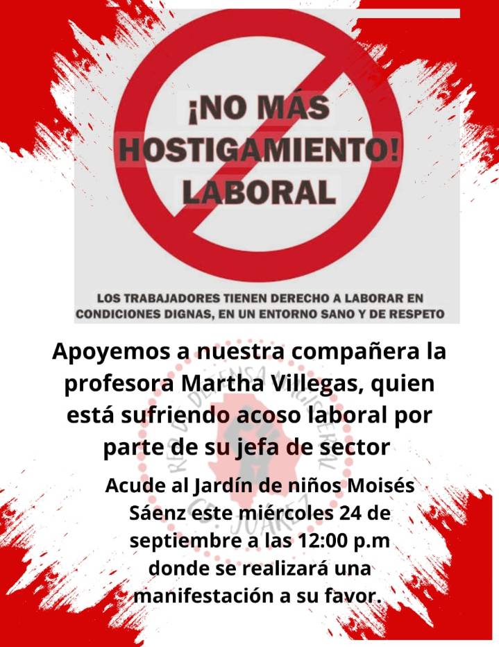 Apoya Red de Defensa Magisterial Región Juárez a supervisora víctima de acoso laboral; se manifestarán en su jardín de niños para exigir a autoridades una solución y protocolos