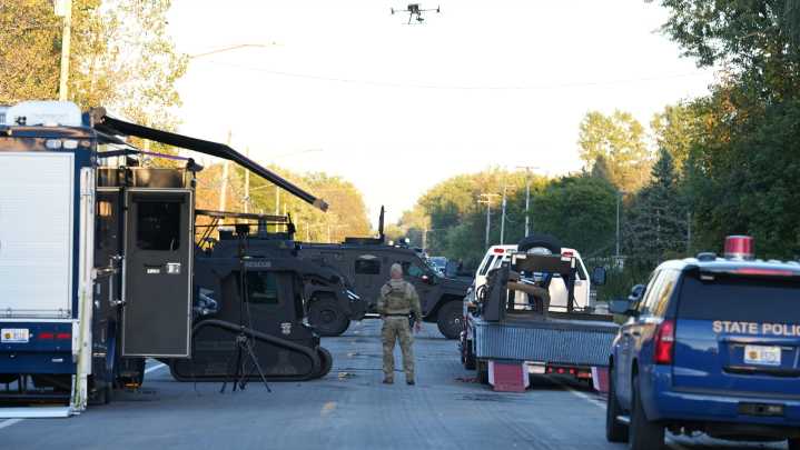Drone video shows fire after Grand Blanc church shooting