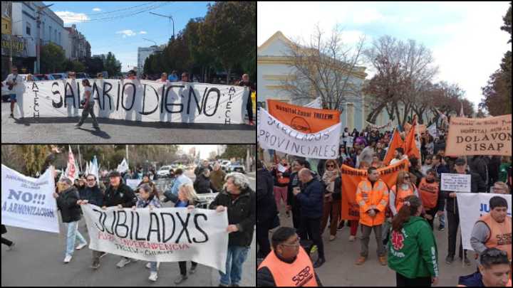 Chubut: jubilados, trabajadores de salud y educación paran y se movilizan contra el ajuste de Torres